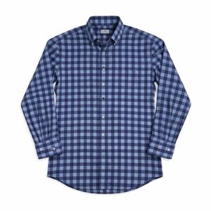 Emanuel Berg Plaid Shirt Men's L 16.5 Blue Modern Fit Button Down